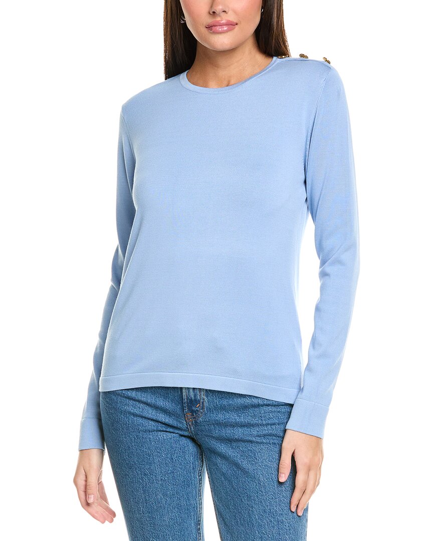 St. John Solid Jersey Knit Sweater Blue