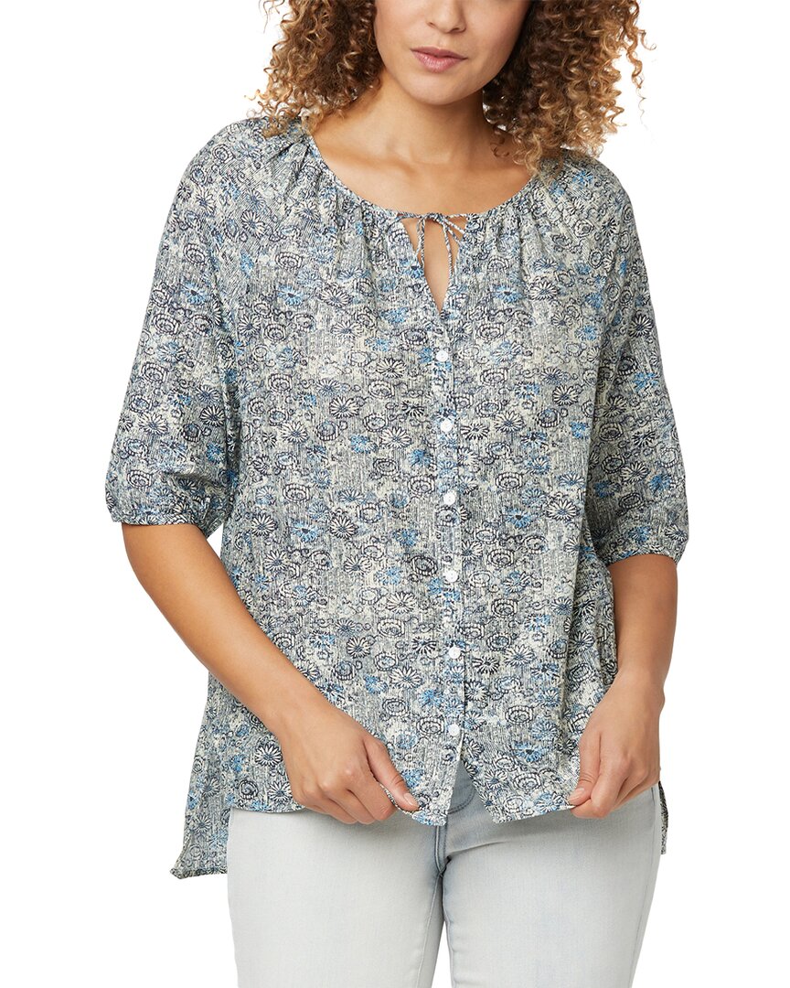 Nydj Button Down Silk-Blend Peasant Blouse Multi