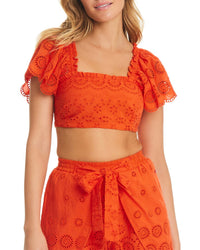 Red Carter Eyelet Coverup Crop Top Multi