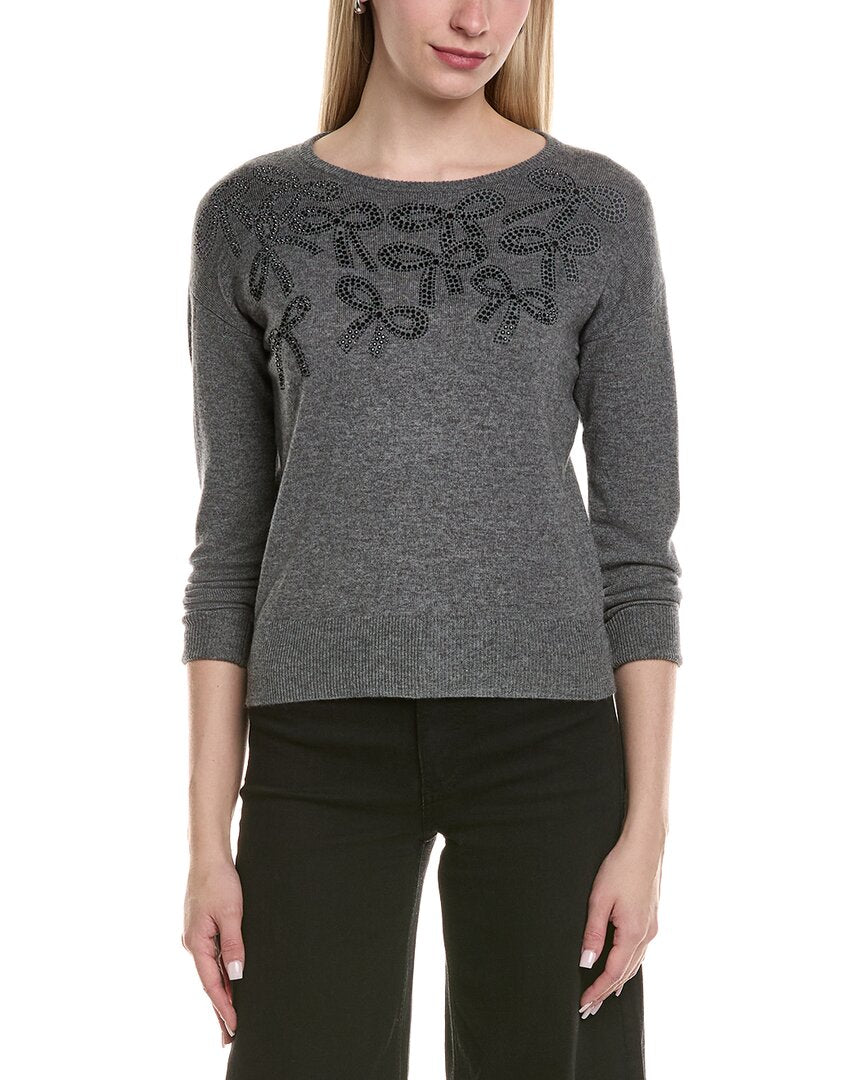 Sofiacashmere Bow Embellishment Wool & Cashmere-Blend Sweater