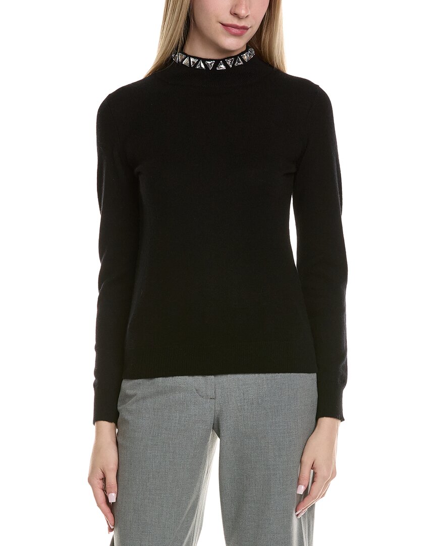 Sofiacashmere Stone-Trimmed Mock Neck Wool & Cashmere-Blend Sweater