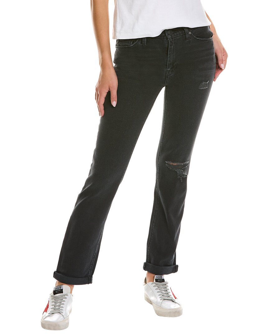 Hudson Jeans Nico Mid-Rise Black Ash Destruct Straight Ankle Jean Black 23" Waist
