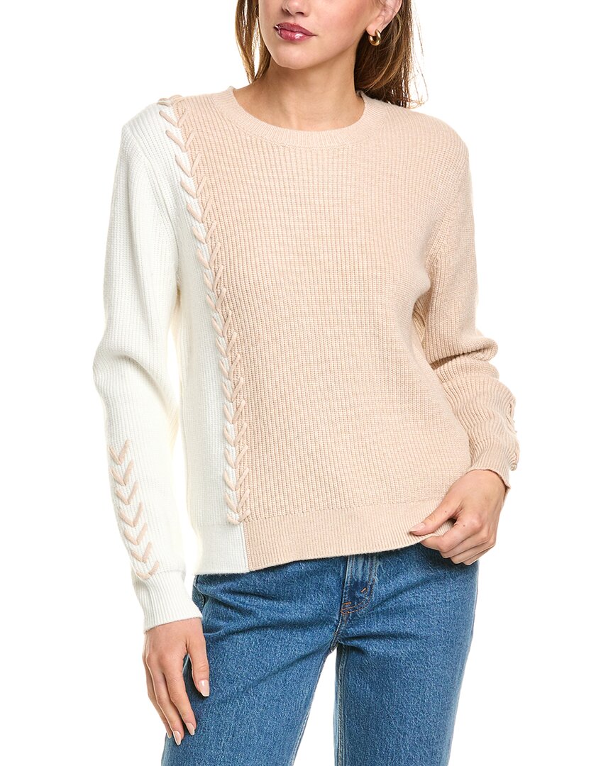 T Tahari Colorblock Whipstitch Sweater Beige