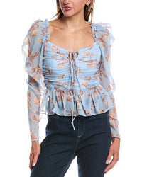 Reveriee Pleated Chiffon Top Blue