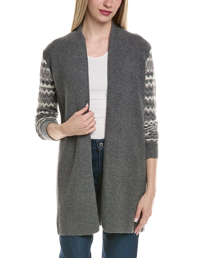 Sofiacashmere Lurex Fairisle Open Wool & Cashmere-Blend Cardigan