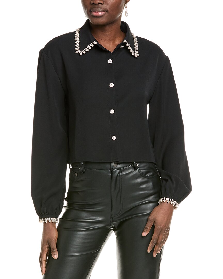 Gracia Pearl Beaded Crop Top Black
