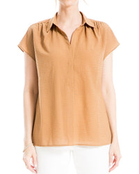 Max Studio Texture Collar Top Caramel Regular 0 (XS)