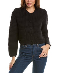 Hannah Rose Chunky Textured Button Cashmere-Blend Cardigan Black