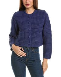 Hannah Rose Chunky Textured Button Cashmere-Blend Cardigan Navy