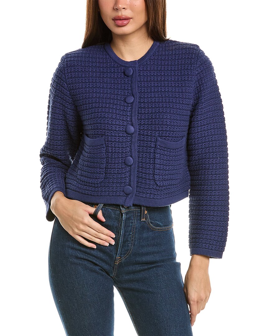 Hannah Rose Chunky Textured Button Cashmere-Blend Cardigan Navy