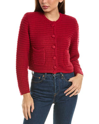 Hannah Rose Chunky Textured Button Cashmere-Blend Cardigan Red