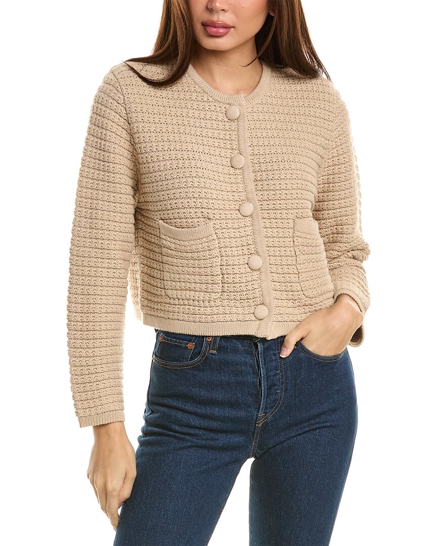 Hannah Rose Chunky Textured Button Cashmere-Blend Cardigan Tan