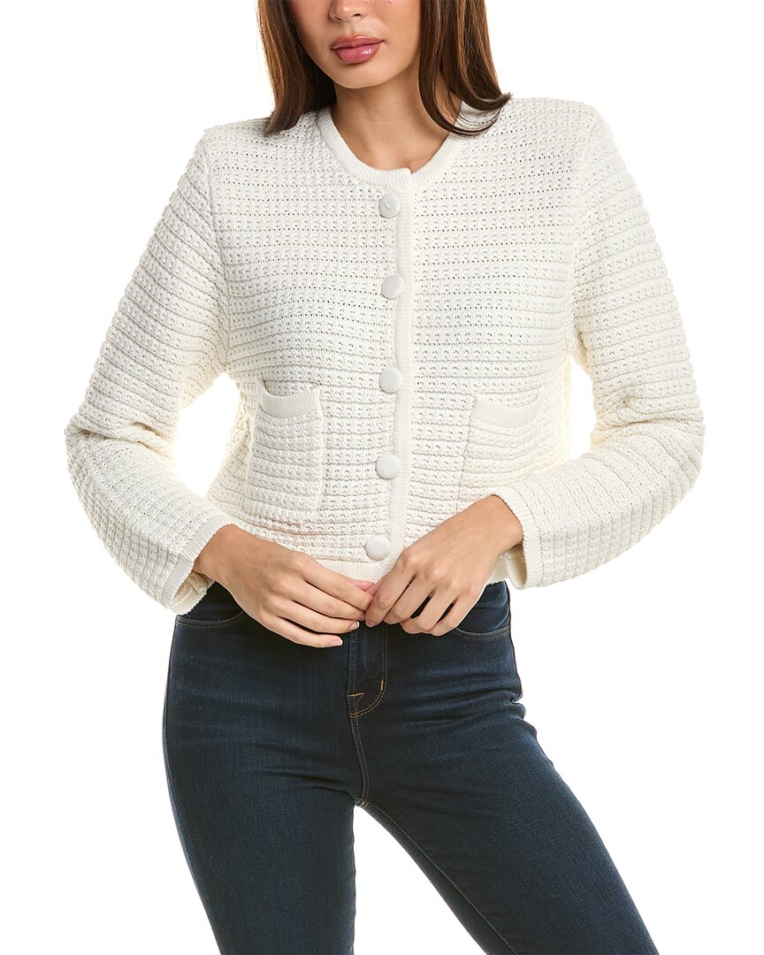Hannah Rose Chunky Textured Button Cashmere-Blend Cardigan White
