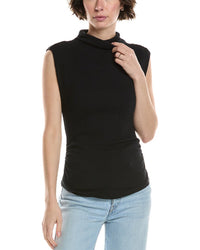 Michael Stars Campbell Ruched Mock Neck T-Shirt Regular 0 (XS) Black