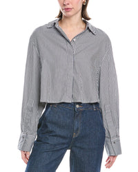 Simkhai Renata Striped Cropped Button-Down Shirt Blue