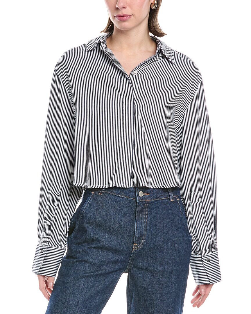 Simkhai Renata Striped Cropped Button-Down Shirt Blue