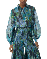 Carolina Herrera Puff Sleeve Button-Down Silk Top Multi
