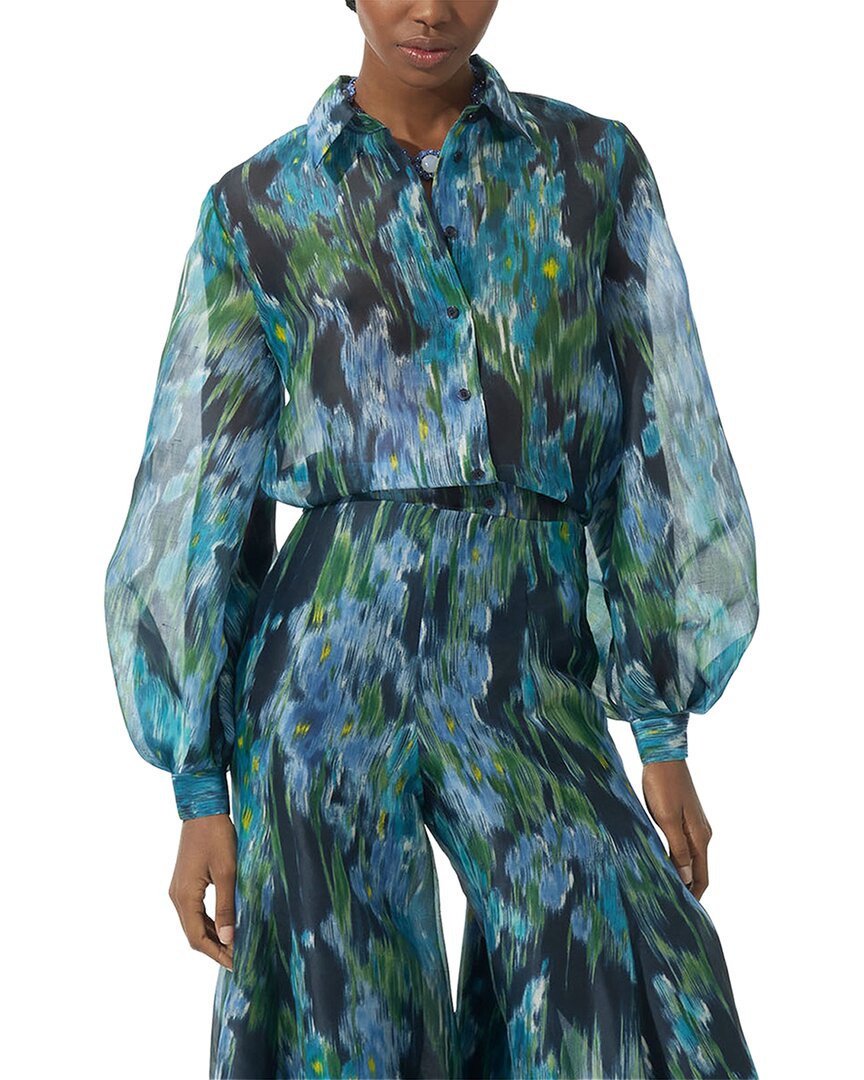 Carolina Herrera Puff Sleeve Button-Down Silk Top Multi