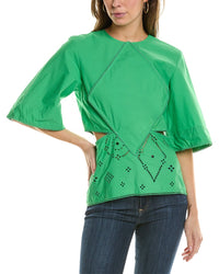 Ganni Broderie Anglaise Blouse Green 32