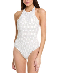 Milly Jackie Textured Waves Halter One-Piece White