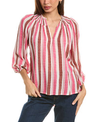 Bobeau Smocked Collar Top Brown Regular 0 (XS)