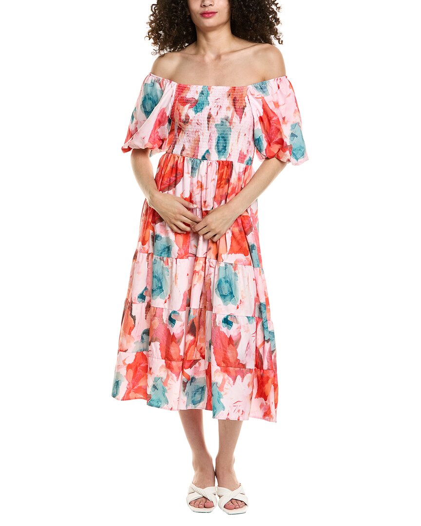 Colette Rose Tiered Midi Dress Red