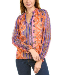 Elie Tahari Crinkle Bali Silk Shirt Pink