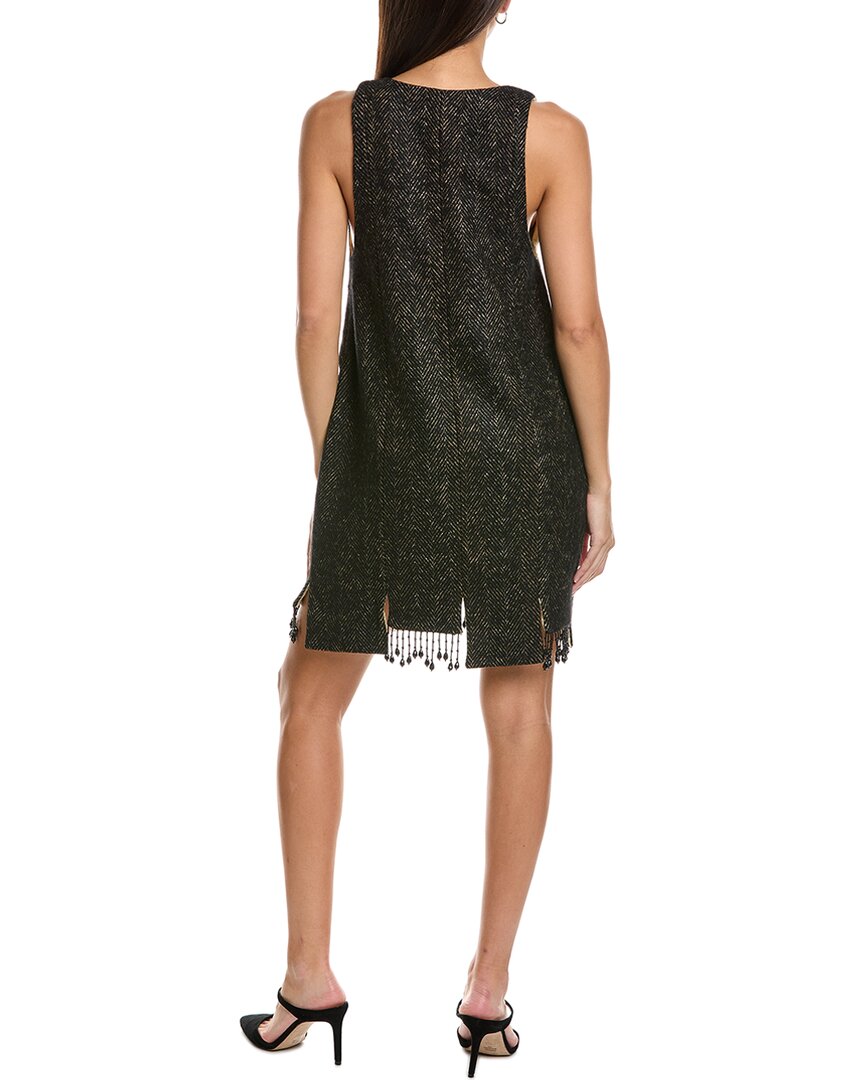 Ganni V-Neck Panel Wool-Blend Mini Dress