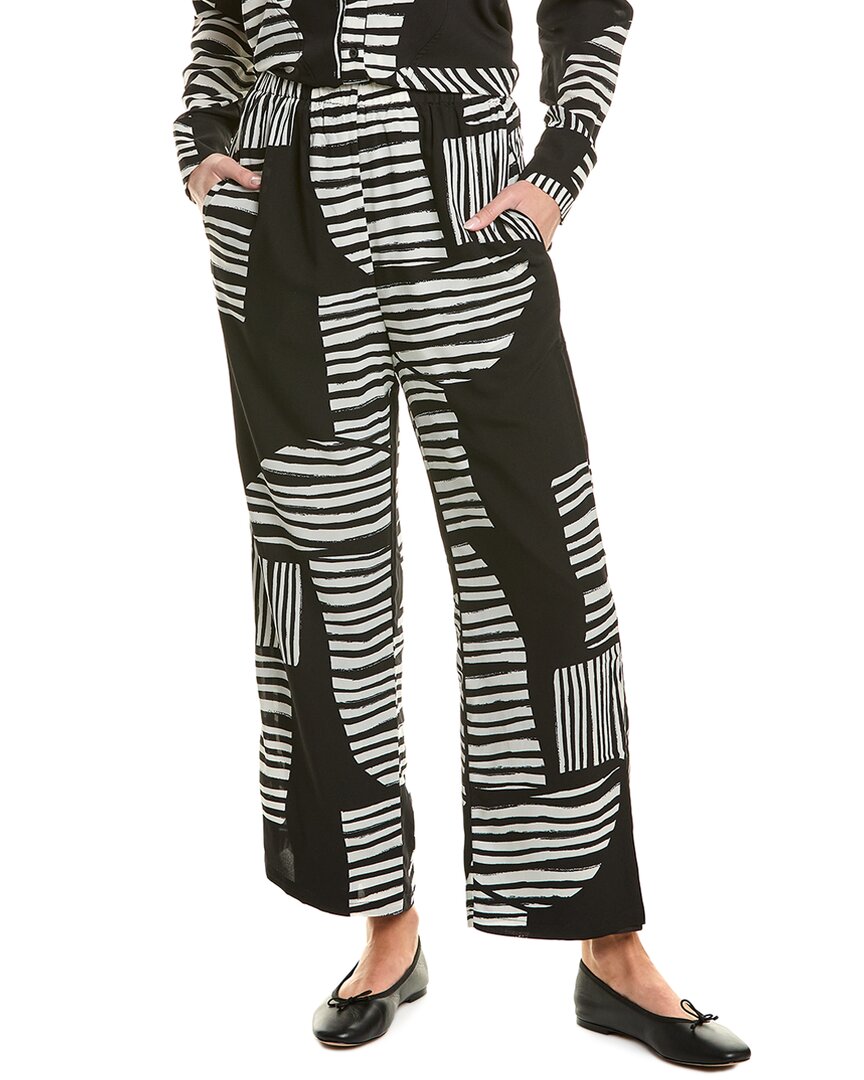 Gracia Mismatch Line Pattern Pajama Pant Black