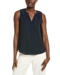 T Tahari Split Neck Blouse Blue