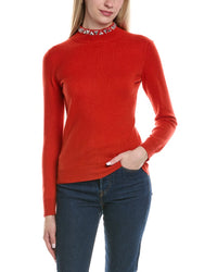Sofiacashmere Stone-Trimmed Mock Neck Wool & Cashmere-Blend Sweater