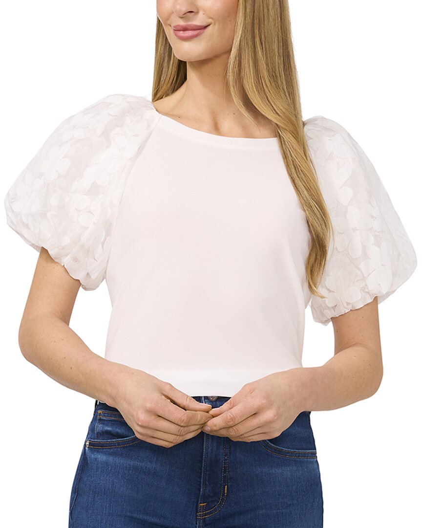 Cece Floral Puff Sleeve T-Shirt White