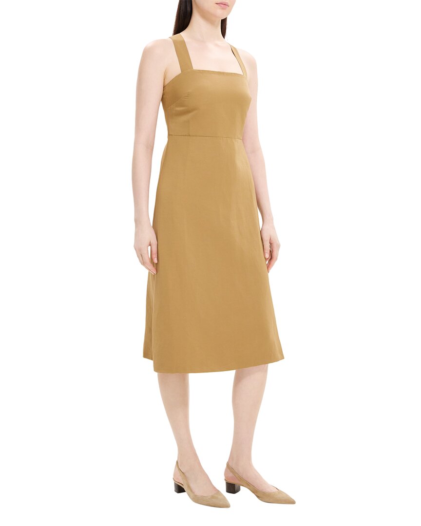 Theory Crossback Linen-Blend Midi Dress Fawn