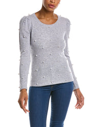 Qi Cashmere Pearl Embellished Wool & Cashmere-Blend Sweater Grey Multi