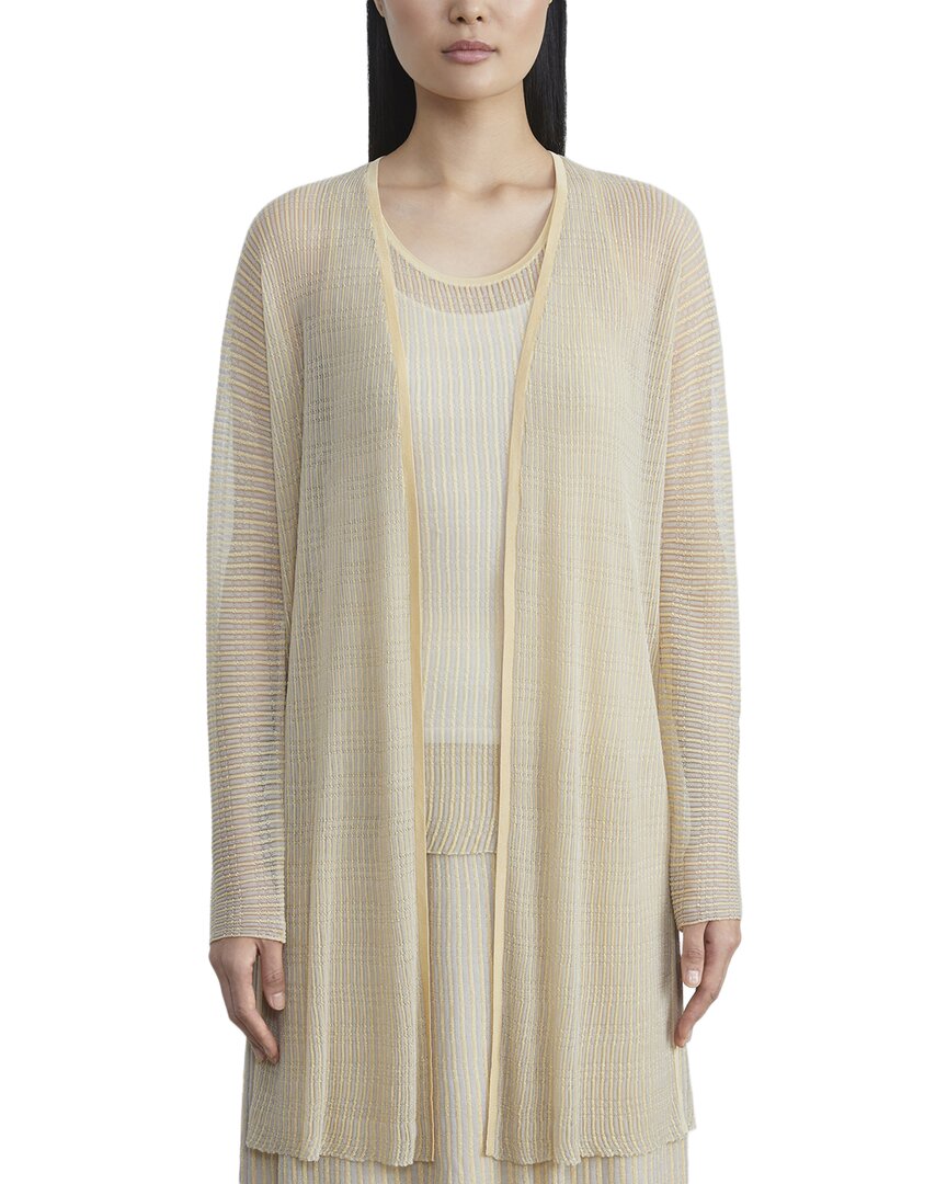 Lafayette 148 New York Pleated Rib Stitch Silk Cardigan Black
