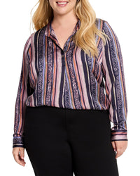 Nic+Zoe Womens Nic + Zoe Animal Stripe Shirt, 1X