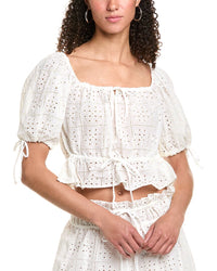 Ganni Light Broderie Anglaise Cropped Top White