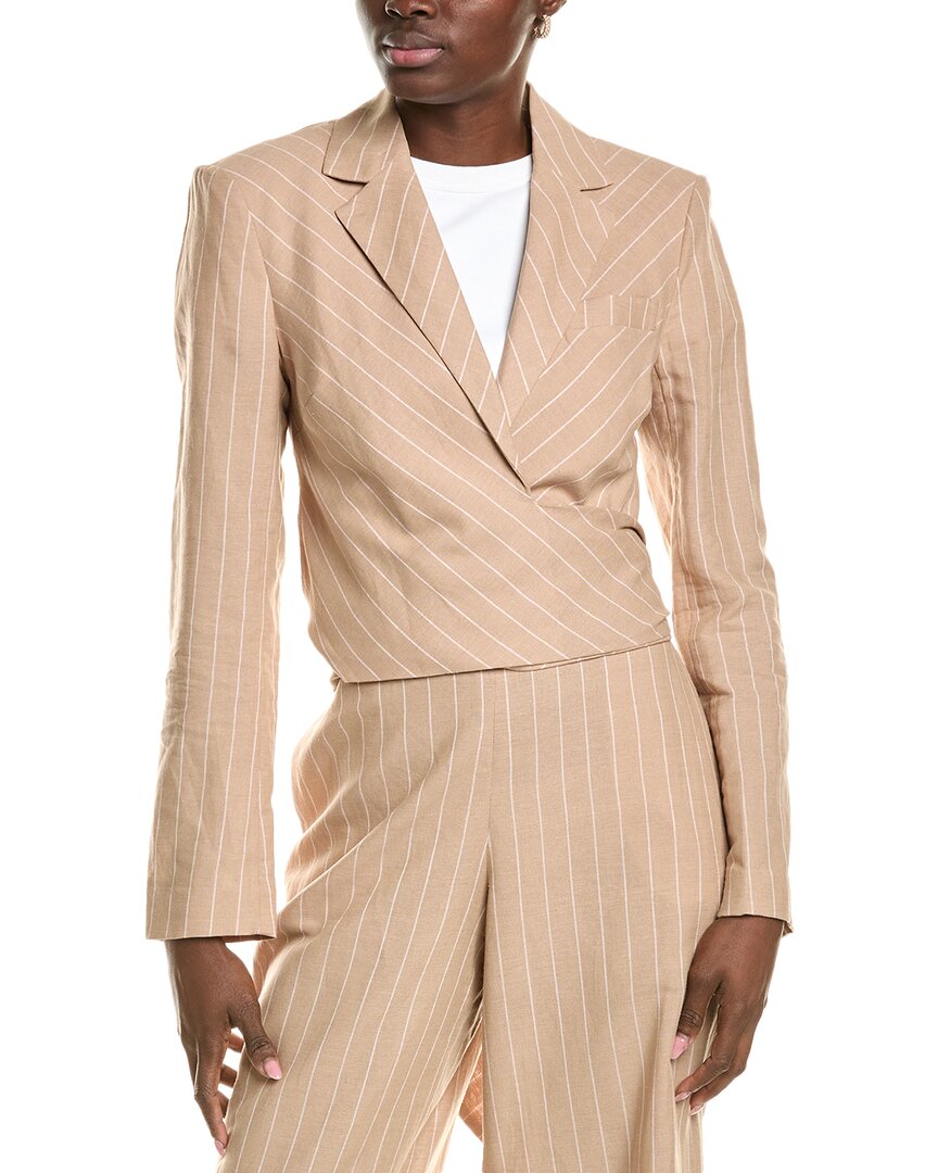 Bcbgmaxazria Cropped Front Tie Linen-Blend Jacket Brown Multi