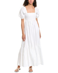Ganni Poplin Smocked Maxi Dress White