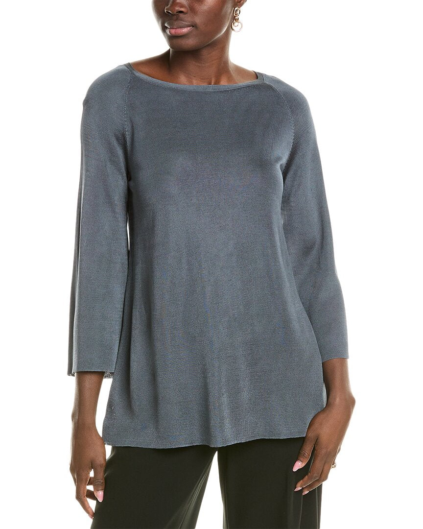 Lafayette 148 New York Bi Color A Line Sweater Blue Petite 0 (XS)