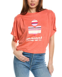 Isabel Marant E'toile Yates Linen Graphic T-Shirt Pink