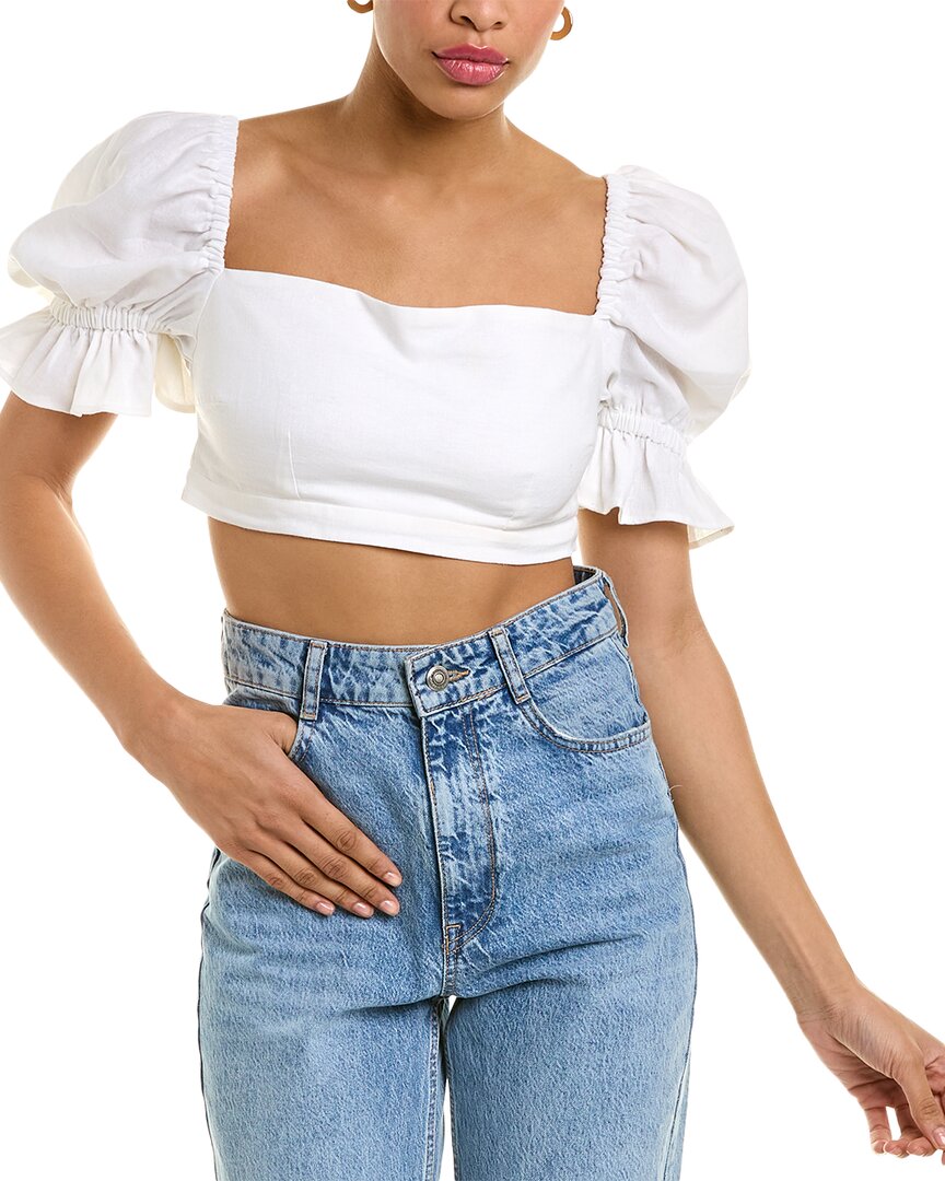 Just Bee Queen Calla Linen-Blend Top White