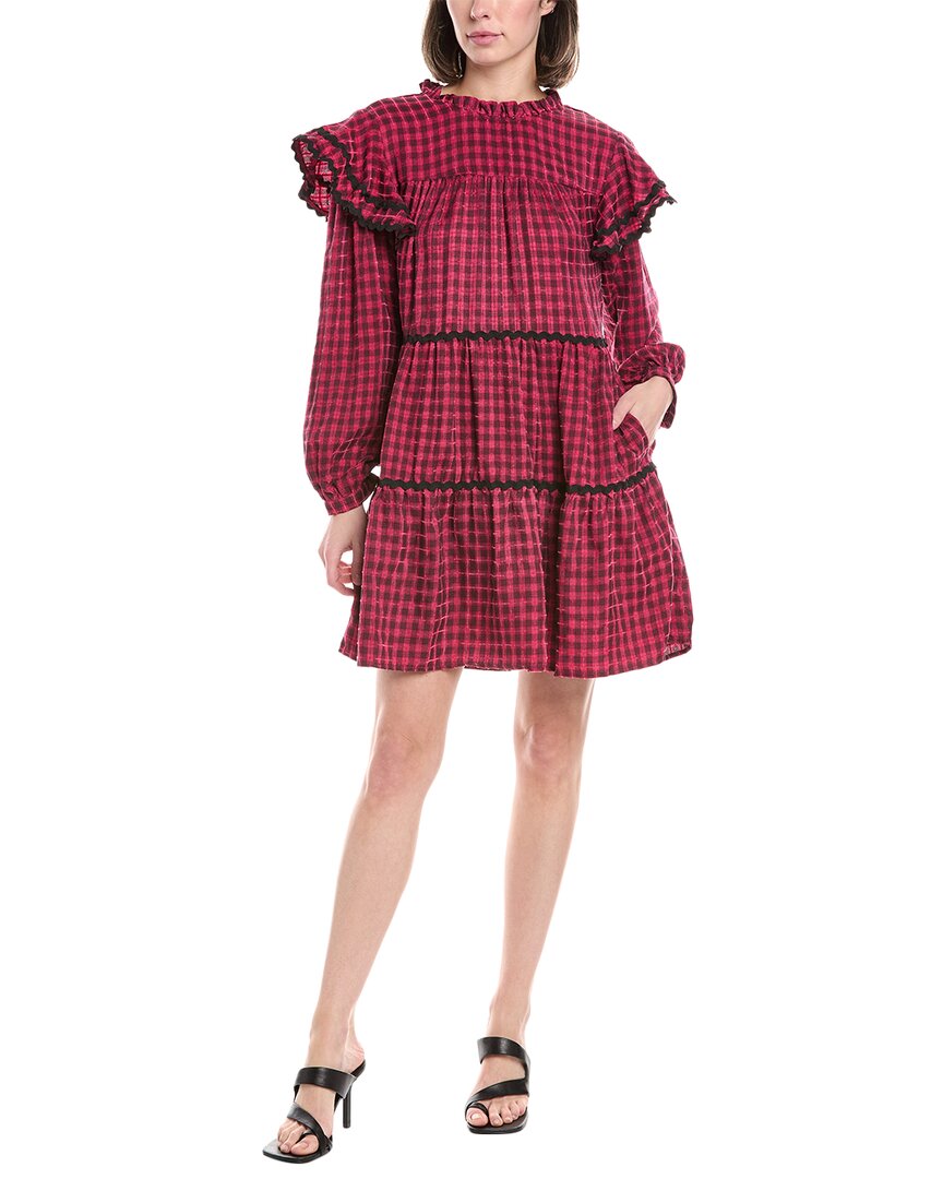 Harper Tiered Chenille Check Mini Dress Purple