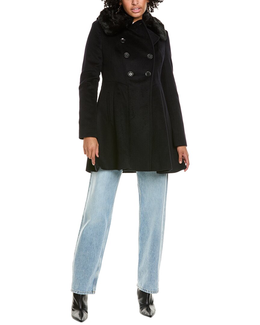 Via Spiga Double-Breasted Wool-Blend Coat Navy Regular 0 (XS)