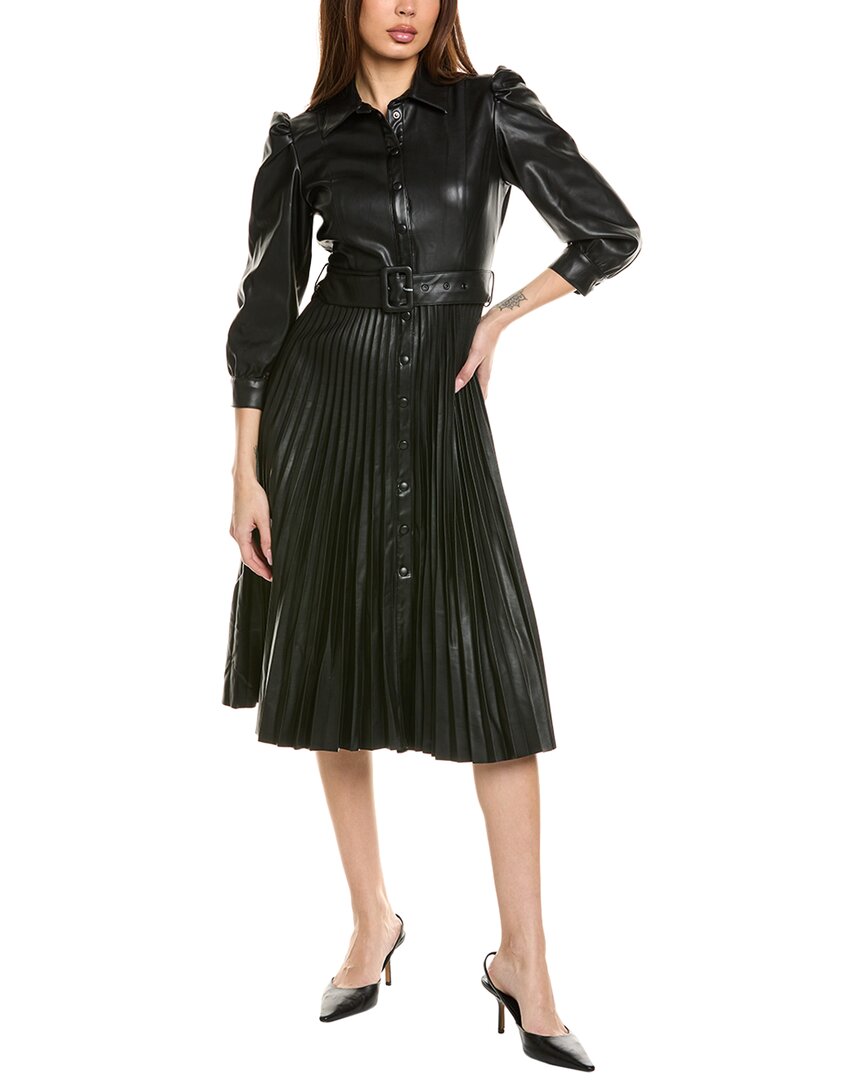 T Tahari Pleated Skirt Shirtdress Black