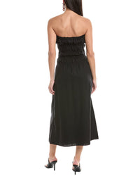 Onia Air Smocked Linen-Blend Midi Dress