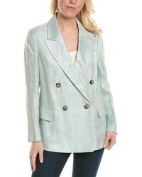 Peserico Womens Linen-Blend Jacket, 38, Blue Blue 38