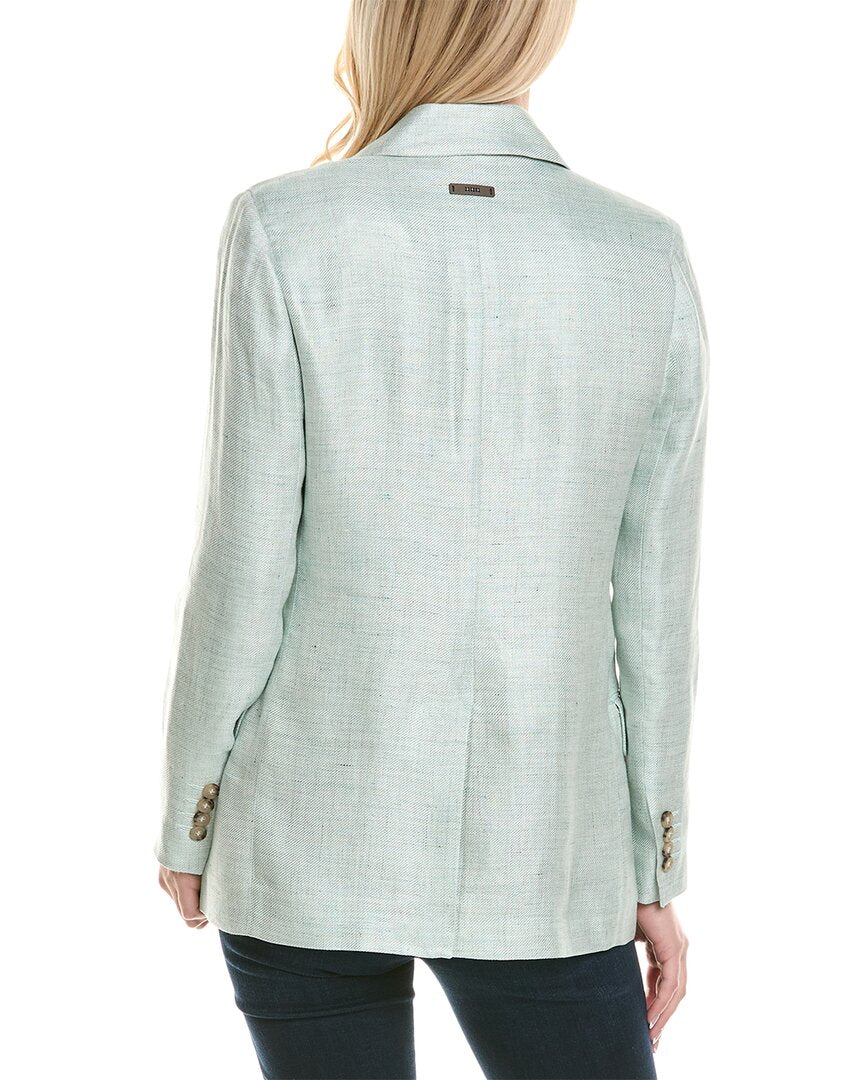 Peserico Womens Linen-Blend Jacket, 38, Blue