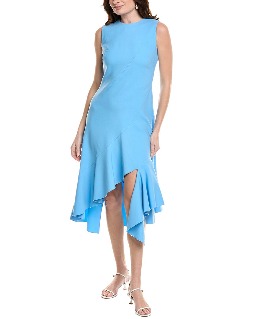 Oscar De La Renta Tiered Hem Wool-Blend Midi Dress Blue