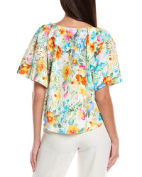 T Tahari V-Neck Linen-Blend Blouse